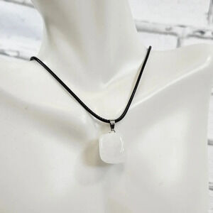 White Quartz Natural Stone Cube Necklace with 18in Black Chain SN5